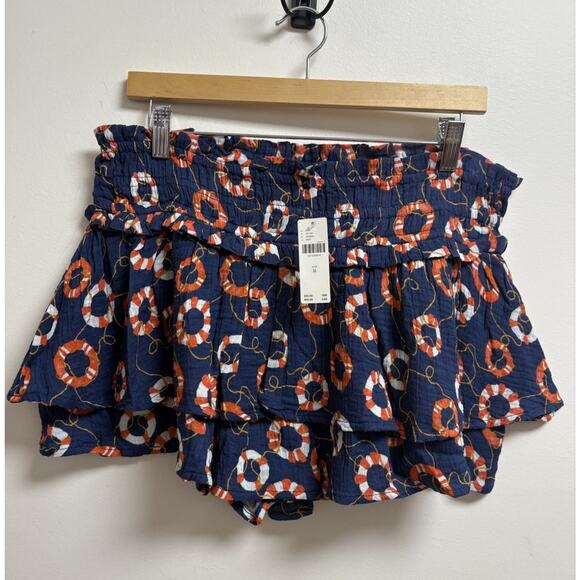Celandine Navy Lifesaver Print Ruffle Shorts Size M NWT Nautical Anthropologie - Picture 1 of 6